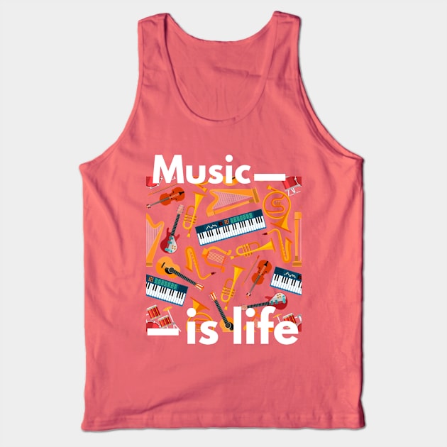 Music Is Life Musical Instruments Tank Top by Paradise Stitch